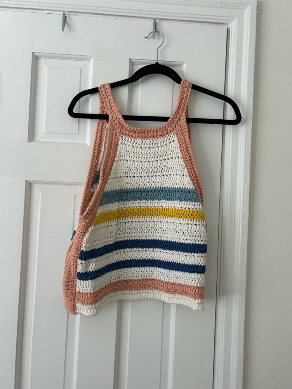 BCBGeneration Peach and White Crocheted Tank Top